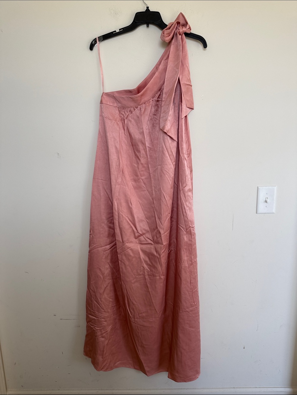 Free People One-Shoulder Rose Pink Maxi Dress with Shoulder Bow